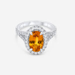 Citrine Halo Split Shank Diamond Ring with Talon  Claw in White Gold