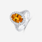 Citrine Halo Split Shank Diamond Ring with Talon  Claw in White Gold - Image 2