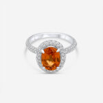 Double Halo Oval Citrine Ring with Diamond Shank in  White Gold