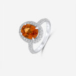 Double Halo Oval Citrine Ring with Diamond Shank in  White Gold - Image 2