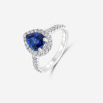 Pear-Cut Sapphire Halo Ring with Diamond Accents - Image 2